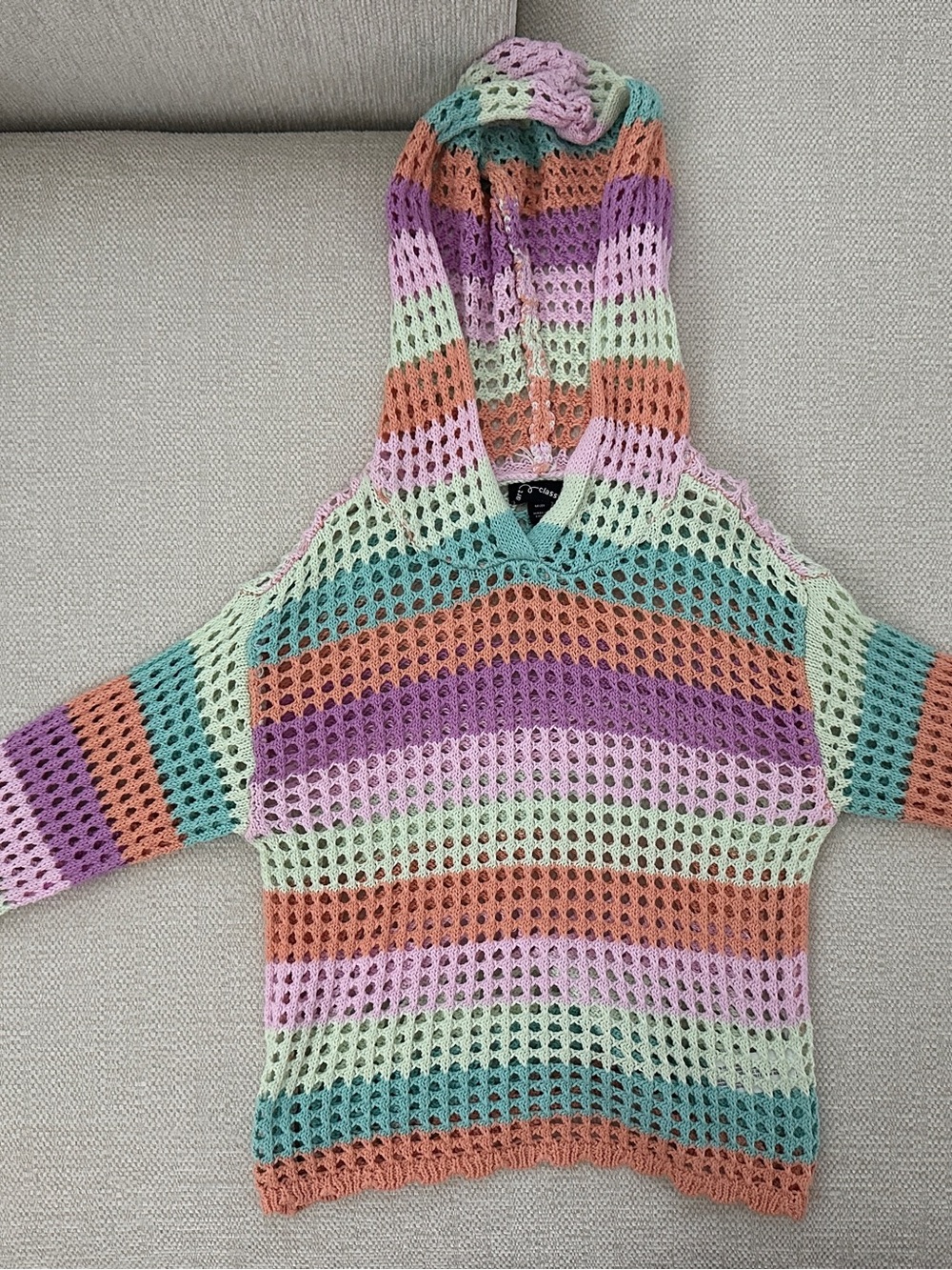 Crochet Pull-over Hoodie Art Class Girls Size M/8 Sweater